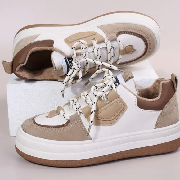 Colorblock White and Khaki Sneaker - Picture 3 of 5